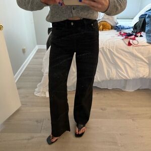H&M Black High Rise Coated Wide Leg Jeans